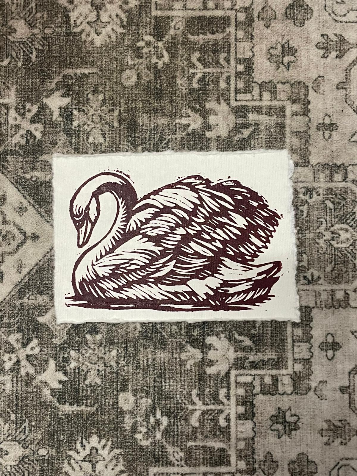 A7 Lino Print - Swan