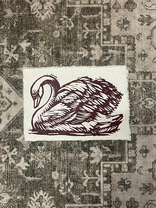 A7 Lino Print - Swan