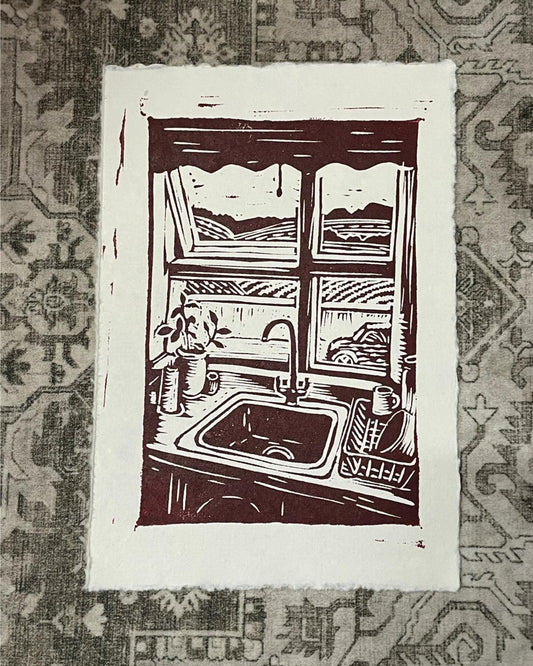 A5 Lino Print - Kitchen View